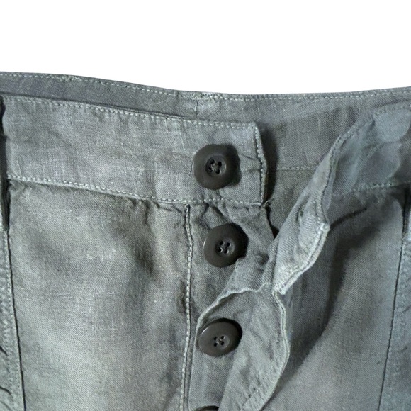 Frame Le Beau 100% Linen Military Green Cropped Pants Button Fly - Picture 9 of 15